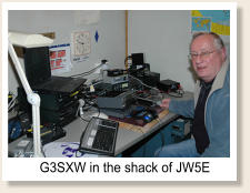 	Roger G3SXW and Nigel G3TXF made 2,100 CW QSOs as JW/G3SXW and JW/G3TXF from Spitsbergen in Svalbard during 3½ days in early November 2007