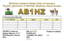 The American club card AB1HZ. Dave K7JJ was also QSL manager of AB1HZ